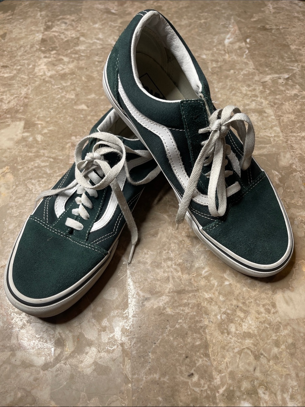 Vans Dark Green Suede Old Skool Sneakers with White Stripe